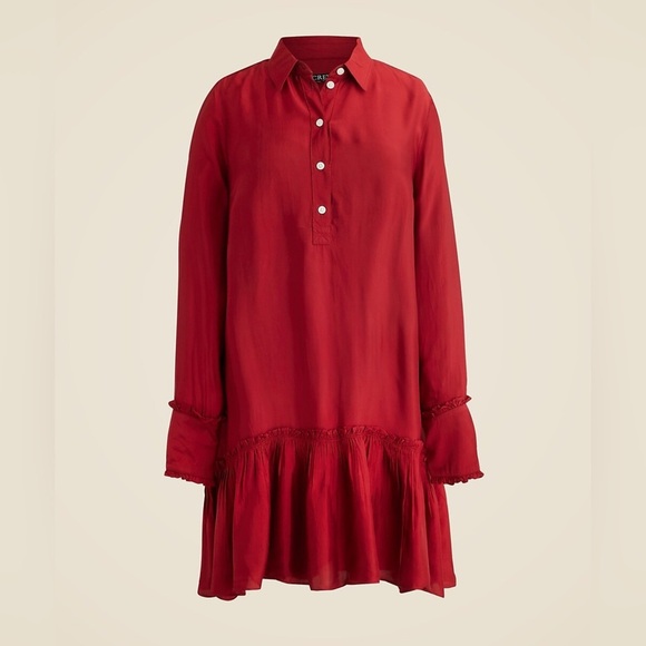 J Crew Amelia Popover Longsleeve Shirtdress in Drapey Viscose Twill Red Small - Picture 1 of 8